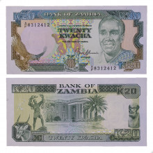 P#32b 20 Kwacha 1989 SOB/FE Zâmbia África