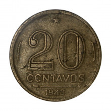 V-185a 20 Centavos 1943 Níquel Rosa