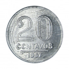 V-264 20 Centavos 1957 FC C/ Leve Marca de Cunhagem