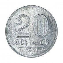 V-264 20 Centavos 1957 SOB/FC C/ Leve Marca de Cunhagem