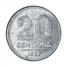 V-264 20 Centavos 1957 MBC C/ Marca de Limpeza