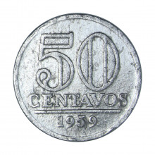 V-271 50 Centavos 1959 MBC C/ Marca de Limpeza