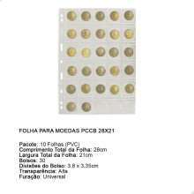 Kit 10 Folhas para Moedas 28x21 PCCB 30 Bolsos