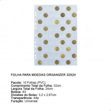 Kit 10 Folhas para Moedas 32x24 Organizer 63 Bolsos