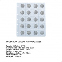 Kit 10 Folhas para Moedas 28x24 Nacional 20 Bolsos sem Aba