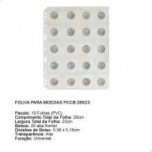 Kit 10 Folhas para Moedas 28x23 PCCB 20 Bolsos Frontais