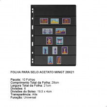 Kit 10 Folhas para Selos 28x21 Fundo Preto Acetato 6 Espaços