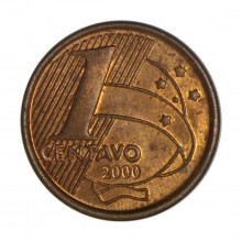 Moeda V-459 1 Centavo 2000 SOB Data Difícil Aço R Cobre Ø17mm 2,4gr.