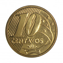 Moeda V-508 10 Centavos 2015 FC Aço Revestido de Bronze Ø20mm 4,8gr.