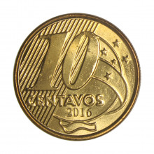 Moeda V-509 10 Centavos 2016 FC  Aço Revestido de Bronze Ø20mm 4,8gr.*