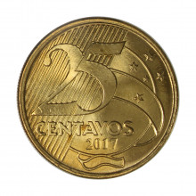Moeda V-537 25 Centavos 2017 FC Aço Revestido de Bronze Ø25mm 7,5gr.