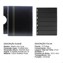 Álbum de Luxo Preto 10 Folhas para 120 Selos 3BZN P