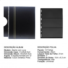 Álbum de Luxo Preto 10 Folhas para 60 Selos 3BZN P