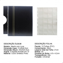 Álbum de Luxo Preto 10 Folhas para 200 Moedas 3BZN P