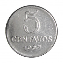 Moeda V-293 5 Centavos 1967 SOB/FC Aço Inoxidável Ø21mm 3,97gr.