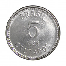 Moeda V-400 5 Cruzados 1988 SOB/FC Aço Inoxidável Ø25mm 5,2gr.