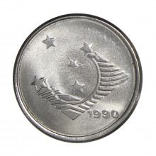 Moeda V-413 1 Cruzeiro 1990 FC Bandeira Aço Inoxidável Ø20,5mm 3,6gr.