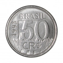 Moeda V-434 50 Cruzeiros Reais 1993 SOB/FC Onça Aço Inoxidável Ø23mm 3,9gr. *