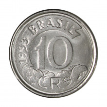 Moeda V-432 10 Cruzeiros Reais 1993 FC Tamanduá Aço Inoxidável Ø22mm 3,6gr.
