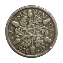 Km#832 6 Pence 1929 Reino Unido Europa