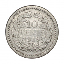 Km#145 10 Cents 1918 Holanda Europa