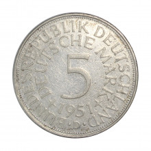 KM#112 5 Deutsche Mark 1951 D Alemanha República Federativa Europa