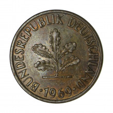 Km#108 10 Pfenning 1969 J- Hamburgische Münze  MBC República Federal da Alemanha Europa