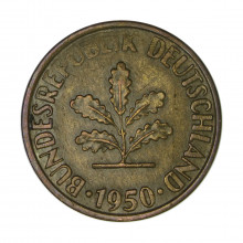 Km#108 10 Pfenning 1950 J- Hamburgische Münze MBC República Federal da Alemanha Europa