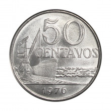 Moeda V-314 50 Centavos 1976 FC Aço Inox Ø27mm 6,6gr.