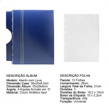 Álbum de Luxo Azul 10 Folhas com bolso para 30 Cédulas 3BZN G