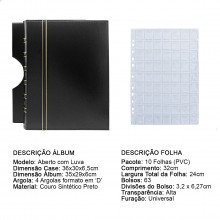 Álbum de Luxo Preto 10 Folhas para 630 Moedas 3BZN G