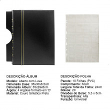 Álbum de Luxo Preto 10 Folhas para 200 Moedas 3BZN G