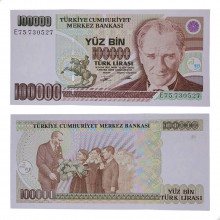 P#205b 100000 Lira 1991 Turquia Ásia C/Peq Mancha