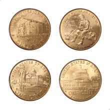 Set 4 Moedas One Cent 2009 SOB/FC Estados Unidos América Lincoln Cent 200 Anos de Abraham Lincoln C/Pintas Pretas