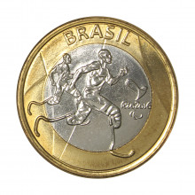 Moeda V-616 1 Real 2015  FC  Atletismo Paralímpico Bimetálico  Ø27mm 7gr.