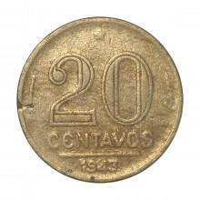 V-185a 20 Centavos 1943 BC Níquel Rosa