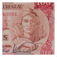 P#39c 100 Pesos 1939 UTG Uruguai América C/ Pequeno Rasgo