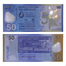 P#100 50 Pesos Uruguaios 2017 Uruguai América Polímero 50 Anos do Banco Central