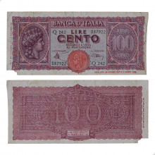 P#75 100 Lire 1943 Itália Europa C/Rasgo