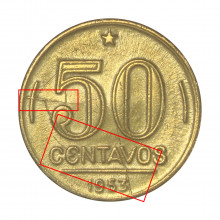 V-220 50 Centavos 1953 MBC Cunho Trincado