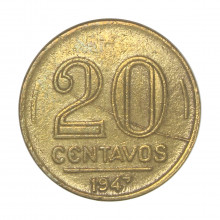 V-189 20 Centavos 1947 MBC Cunho Trincado