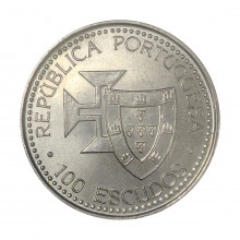 Km#647 100 Escudos 1989 SOB/FC Portugal Europa Descobrimento da Madeira e do Porto Santo C/Peq. Mancha