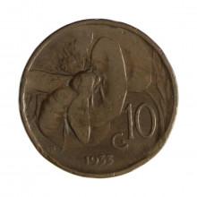 Km#60 10 Centésimos 1933 R (Roma) MBC Itália Europa Bronze 22.5(mm) 5.34(gr)