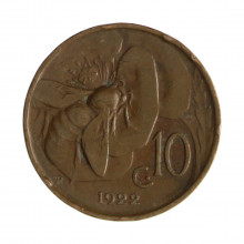 Km#60 10 Centésimos 1922 R (Roma) MBC Itália Europa Bronze 22.5(mm) 5.34(gr)
