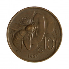 Km#60 10 Centésimos 1921 R (Roma) MBC+ Itália Europa Bronze 22.5(mm) 5.34(gr)