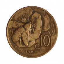 Km#60 10 Centésimos 1920 R (Roma) MBC Itália Europa Bronze 22.5(mm) 5.34(gr)