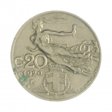 Km#44 20 Centésimos 1920 R (Roma) MBC Itália Europa Níquel 21.5(mm) 4(gr)