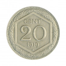 Km#58 20 Centésimos 1919 R (Roma) MBC Itália Europa Cupro Níquel 21.3(mm) 3.9(gr)