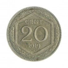 Km#58 20 Centésimos 1919 R (Roma) MBC Itália Europa Recunhada Sobre  20 Centésimos Cupro Níquel 21.3(mm) 3.9(gr)