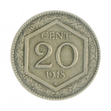 Km#58 20 Centésimos 1918 R (Roma) MBC Itália Europa Cupro Níquel 21.3(mm) 3.9(gr)